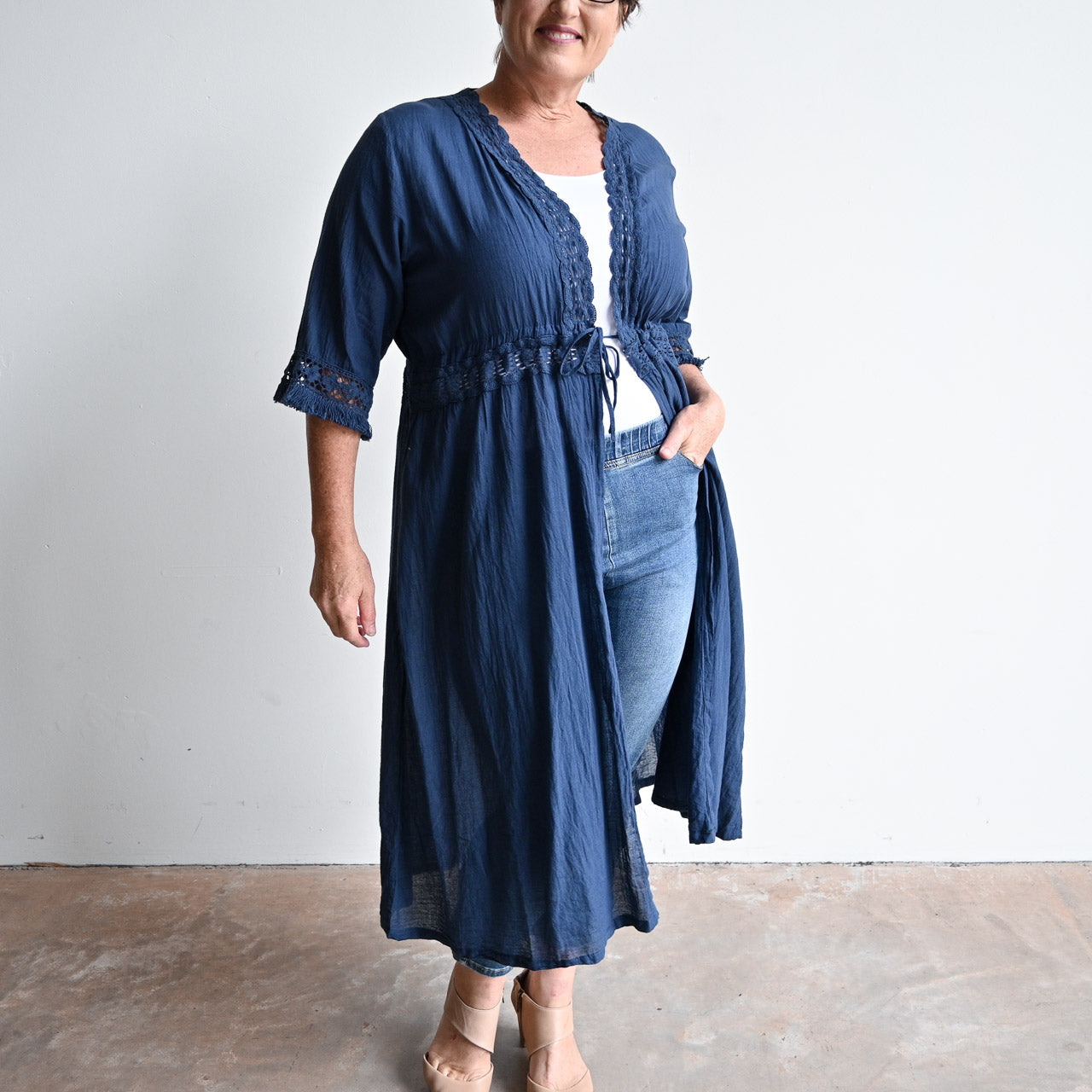 Beachcomber Cotton Lace Robe - NavyBlue KOBOMO