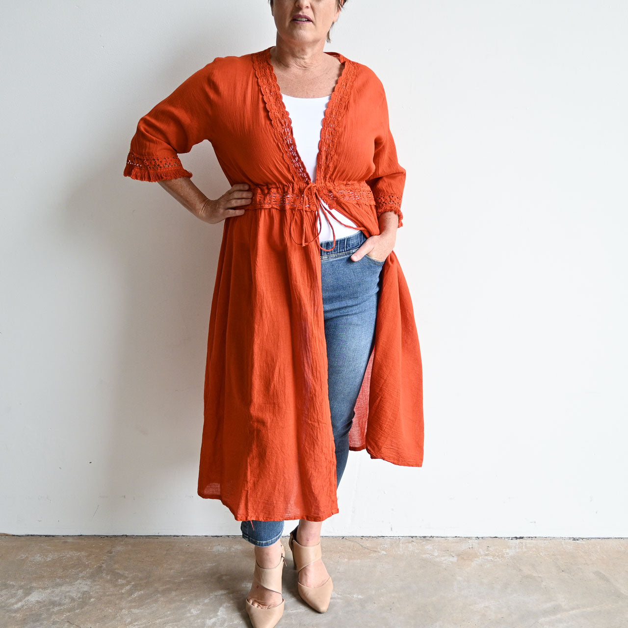 Beachcomber Cotton Lace Robe - RustOrange KOBOMO