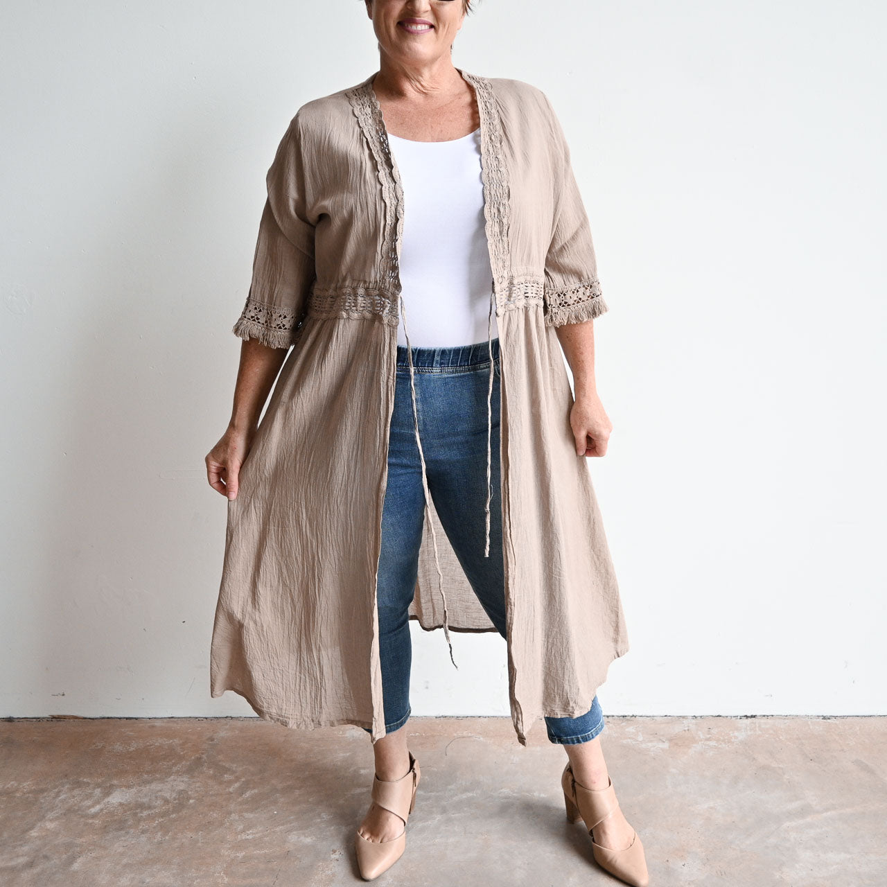 Beachcomber Cotton Lace Robe - SandBeige KOBOMO