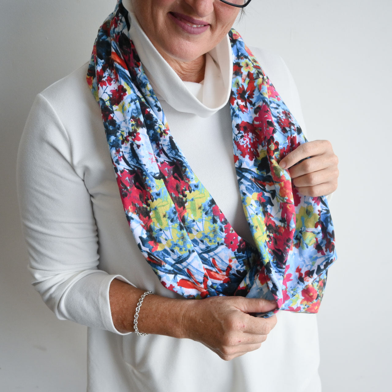 Infinity scarf Bloom Colourful floral winter accessory by KOBOMO