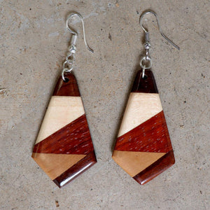 varnished parquetry wood art deco earrings