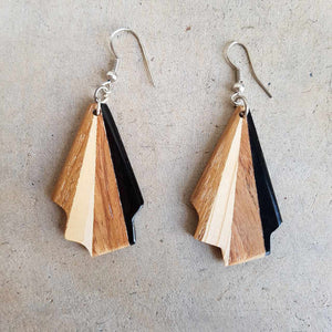 varnished parquetry wood art deco earrings