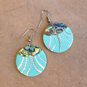 By The Sea Shore Earrings / Mother Of Pearl Shell / Disc - Ocean Mist Green.