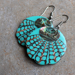 By The Sea Shore Earrings / Mother Of Pearl Shell / Scallop - Ocean Mist Green.