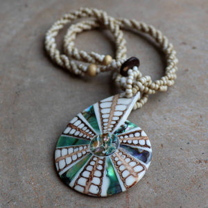 By The Sea Shore Pendant Necklace made with mother-of-pearl and glass beads in shell shape