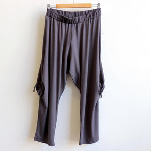 Rayon jersey fabric harem pant. Ethical + handmade one-size genie pant. Charcoal.