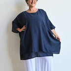 Come Fly With Me Layered Cotton Kaftan Top - NavyBlue KOBOMO