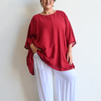 Come Fly With Me Layered Cotton Kaftan Top - SangriaRed KOBOMO