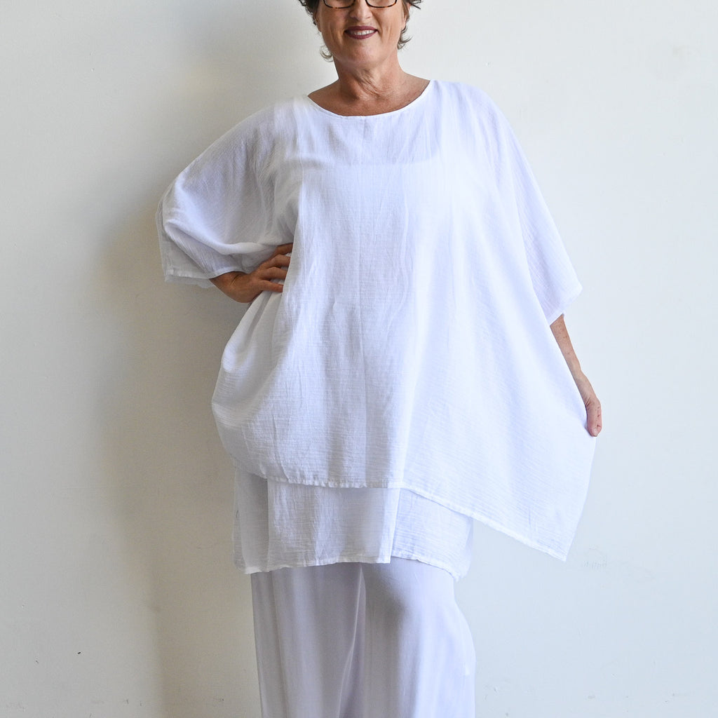 Come Fly With Me Layered Cotton Kaftan Top - White KOBOMO