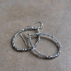 Handmade glass and metallic bead earrings. Silver.