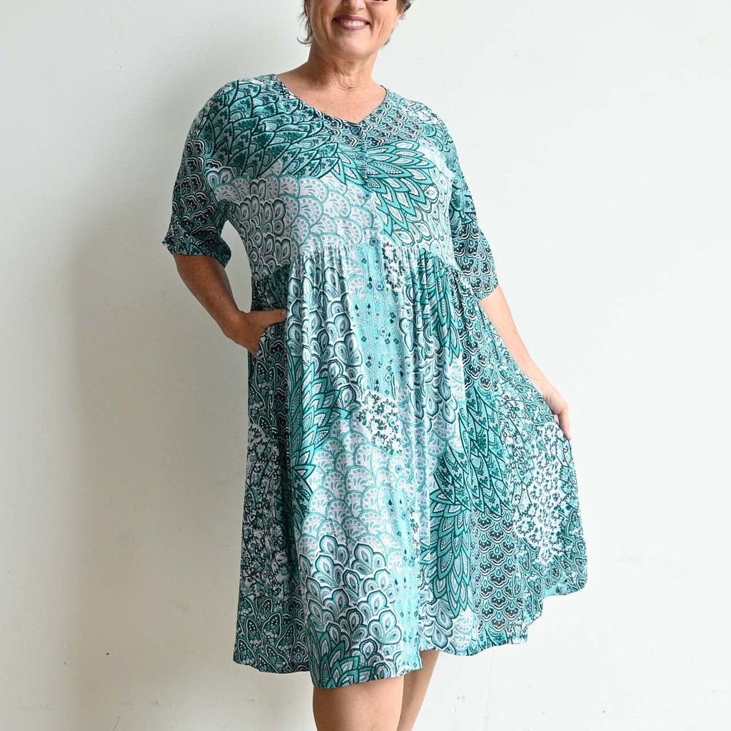 Day Tripper Summer Sundress - Peacock - TealGreenSM-Fitsbustto105cm KOBOMO