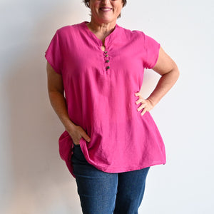 Easy Fit Cotton Cap Sleeve Tunic Top - MagentaPink KOBOMO