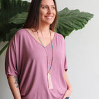 Long tassel pendant handmade glass bead ethnic style necklace. Blush Pink 