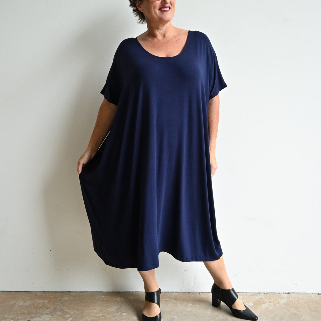 Find Your Flow Drape Dress by KOBOMO Bamboo - NavyBlueXXL-20-24 KOBOMO