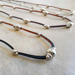 Long leather necklace with bead detail 
