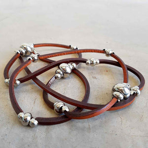 Long leather necklace with bead detail - Brown Leather 