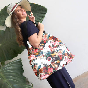 Large waterproof shopping tote in floral print also great weekender or carry on.
