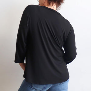Go To Top by KOBOMO, a long sleeve winter basic made in quality bamboo designed for small to plus size women. Black. Back View.