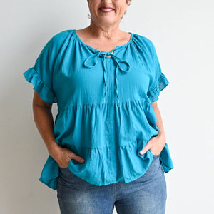 Go With The Flow Cotton Blouse - Teal KOBOMO