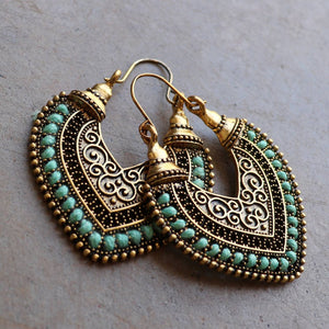 Brass filigree earrings with linen thread colour wrap details. Heart-Turquoise. 