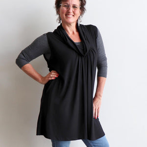 I'm Every Woman Sleeveless Tunic with Cowl Neck by Kobomo is ethically made fashion in bamboo fabric for plus size style. Black