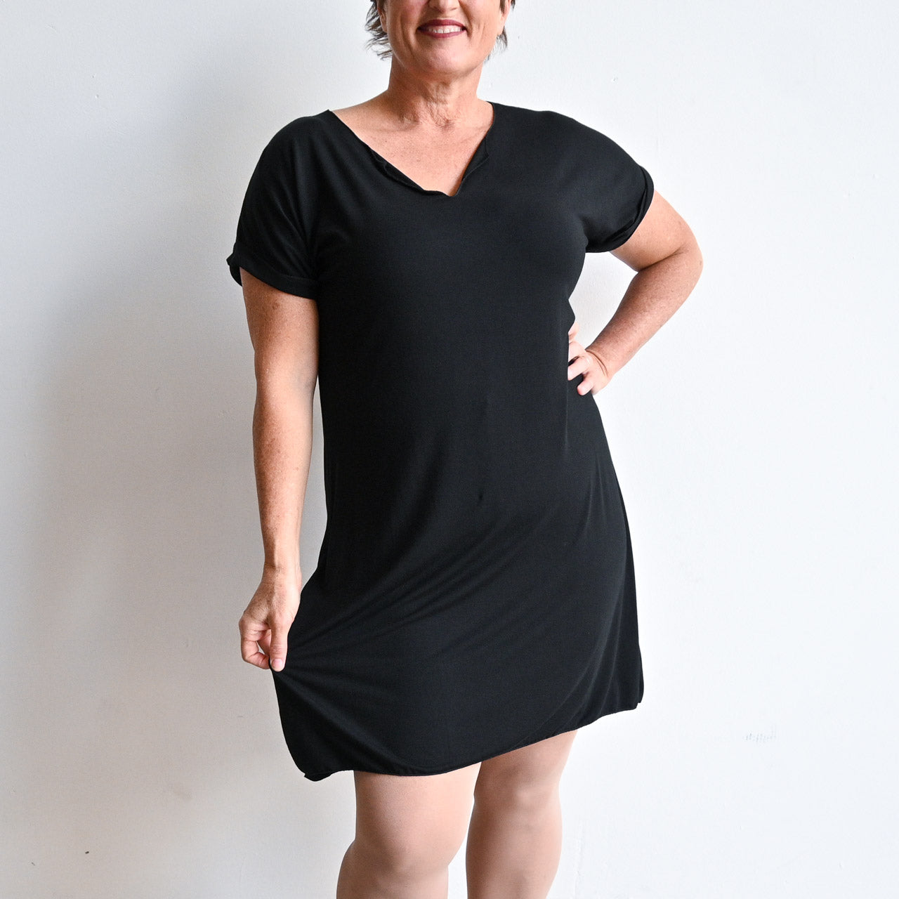 In the Moment T-shirt Dress short sleeve summer tunic in bamboo
