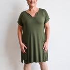 In The Moment T-Shirt Dress by KOBOMO Bamboo - KhakiGreenXXLarge18-20 KOBOMO