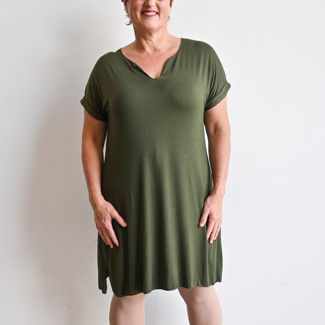 In The Moment T-Shirt Dress by KOBOMO Bamboo - KhakiGreenXXLarge18-20 KOBOMO