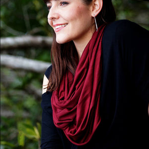 Infinity Scarf Snood in Bamboo - women's winter accessory ethically made by KOBOMO.. Sangria Red.