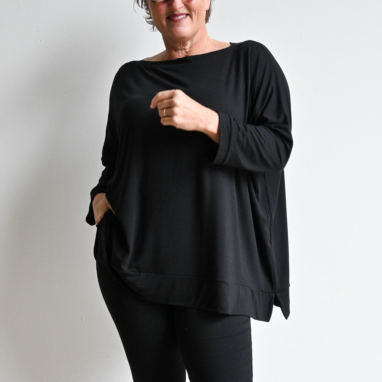 Just Wow Boat Neck Top in Bamboo by KOBOMO -  KOBOMO