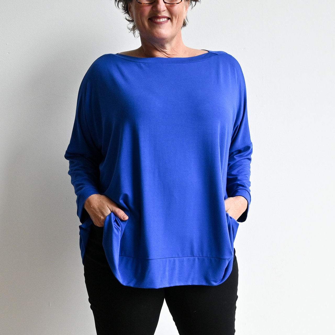 Just Wow Boat Neck Top in Bamboo by KOBOMO - CobaltBlueXXL-Size18to22 KOBOMO