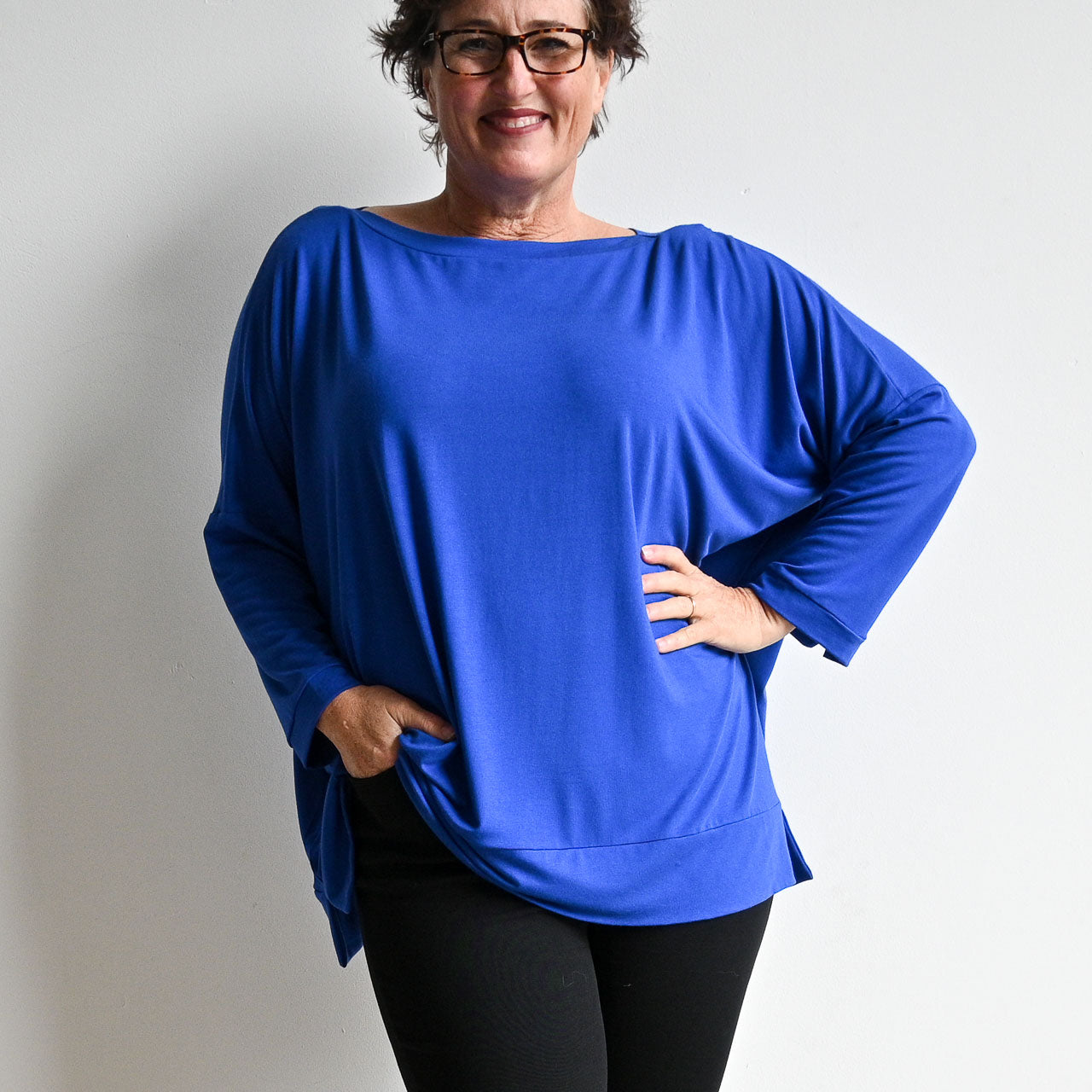 Just Wow Boat Neck Top in Bamboo by KOBOMO -  KOBOMO