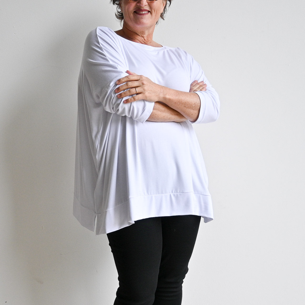 Just Wow Boat Neck Top in Bamboo by KOBOMO - WhiteXXL-Size18to22 KOBOMO