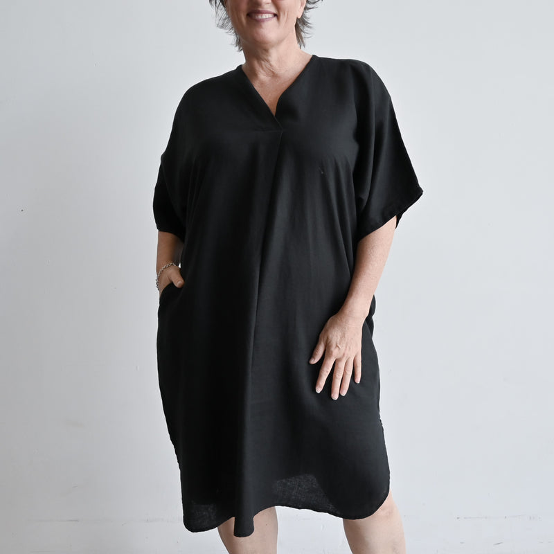 Kobomo Linen Kaftan Dress - Charcoal Black – KOBOMO