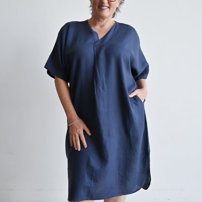 Kobomo Linen Kaftan Dress - Navy Blue