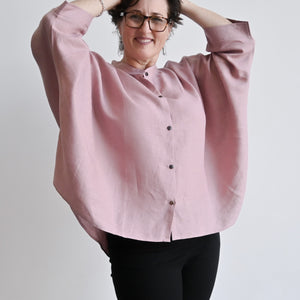 Kobomo Linen Mandarin Button Up Blouse - Heather PinkKOBOMO Women's Tops and Blouses