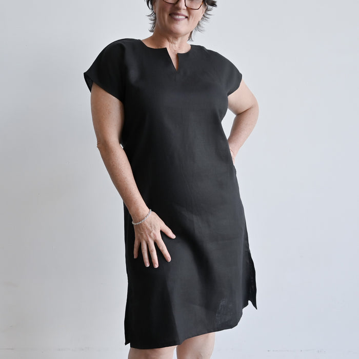 Kobomo Linen Sari Tunic Dress - Charcoal Black