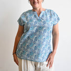 Sari Cotton Top by KOBOMO - Silver Blue Floral -  KOBOMO