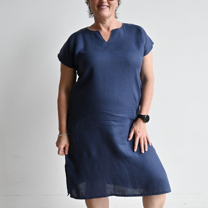 Kobomo Linen Sari Tunic Dress - Navy Blue