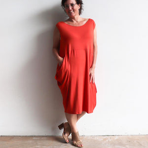 Ehtically handmade bamboo sleeveless dress. Plus size style. Brick Red.
