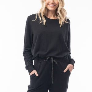 Lux Leisure Long Top in Stretch Terry Cotton by Orientique Australia - 4229 - Black24-Fitsbustupto140cm KOBOMO