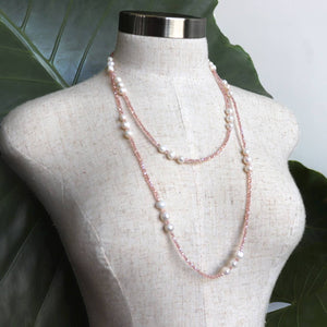 Handmade Freshwater Mazu Pearl and Cutglass Necklace jewellery. Champagne Pink.