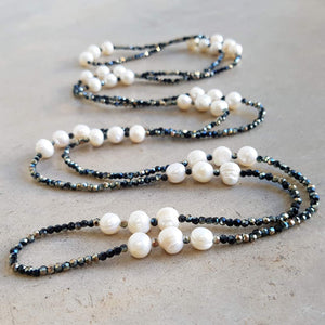 Freshwater Mazu Pearl and Cutglass Necklace jewellery. Black