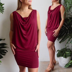 Double layer lux bamboo sleeveless cowl neck dress / top. Tube underlay + loose overlay with cowl neck feature. Easy fit Summer dress / top available in petite > plus size!  Sangria.