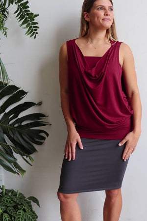 Double layer lux bamboo sleeveless cowl neck dress / top. Tube underlay + loose overlay with cowl neck feature. Easy fit Summer dress / top available in petite > plus size! Sangria