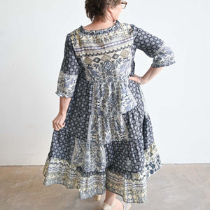 Organic Cotton Flowing Midi Dress by Orientique - Blue BombayKOBOMO Women's Dresses