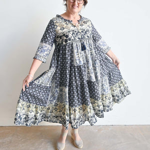 Organic Cotton Flowing Midi Dress by Orientique - Blue BombayKOBOMO Women's Dresses