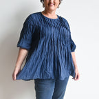 Pintuck Blouse Top - NavyBlue KOBOMO