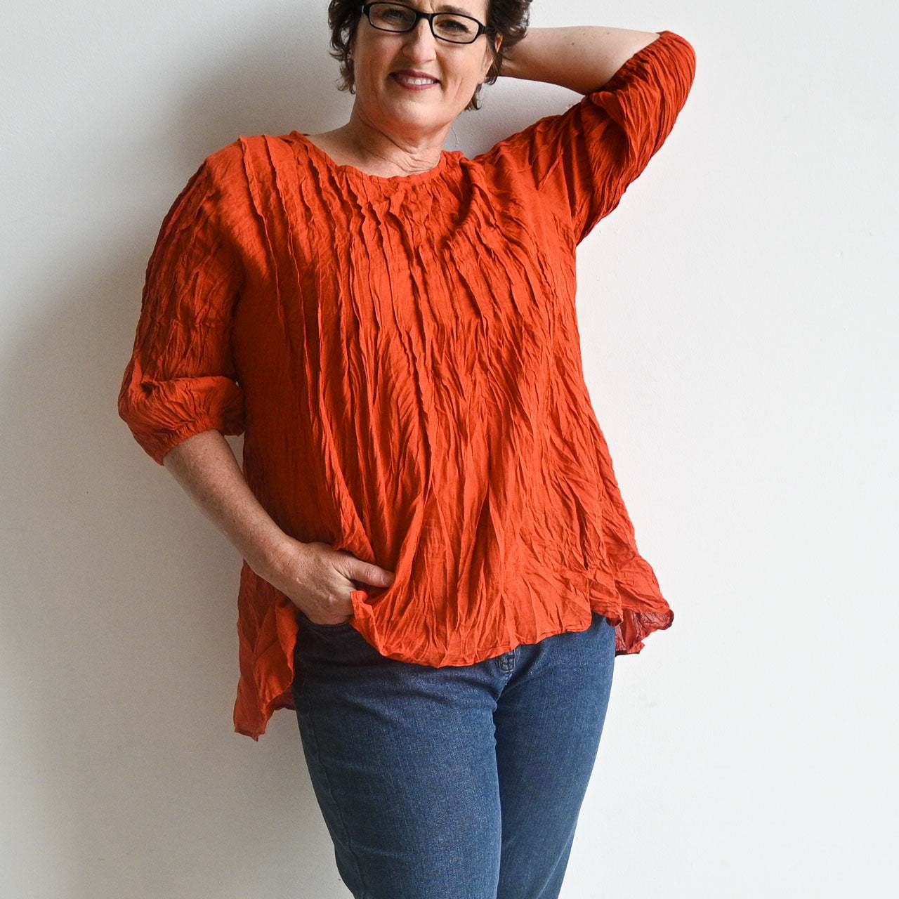 Pintuck Blouse Top - RustOrange KOBOMO