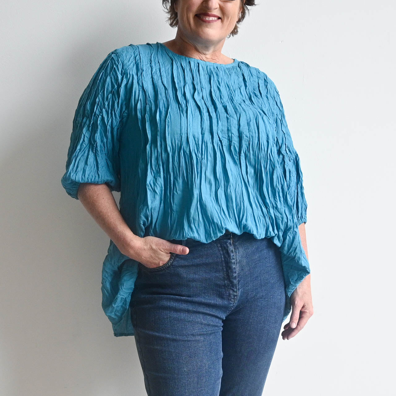 Pintuck Blouse Top - SurfBlue KOBOMO